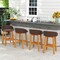 Costway Outdoor Faux Rattan Bar Chairs Set of 2/4 Solid Acacia Wood Bar Stools for Porch Brown/Gray